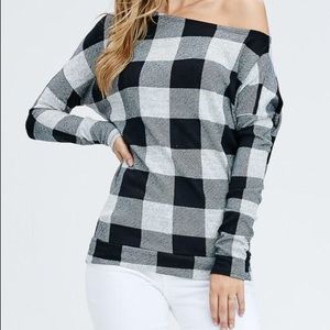 Off the Shoulder Buffalo Plaid Top